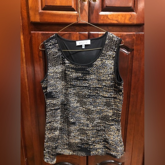 Kasper Gold & Black Sleeveless V Neck Top Sz M - Picture 2 of 6